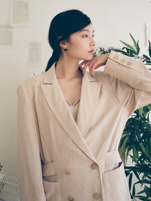 Boyfriend Fit Linen Jacket : Beige