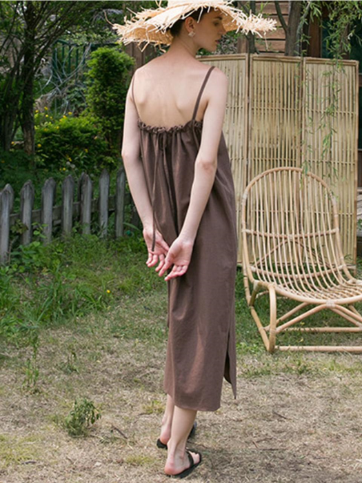 Linen String Dress - Brown