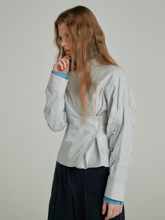 Shirring Sleeve Blouse_Light Grey