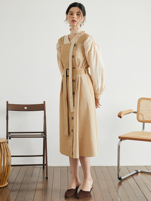 TWO TONE FLARE TRENCH DRESS_BE
