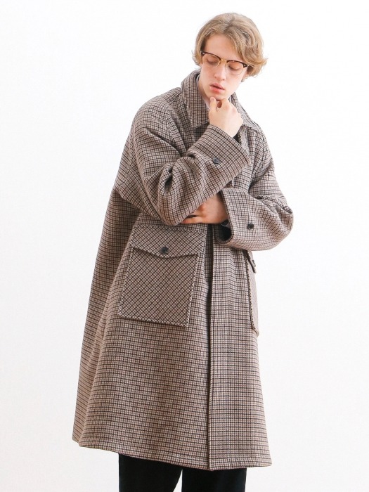 RECEPTION OVERSIZED HEAVY WOOL (DOUBLE CLOTH) BALMACAAN COAT (GUNCLUB CHECK)