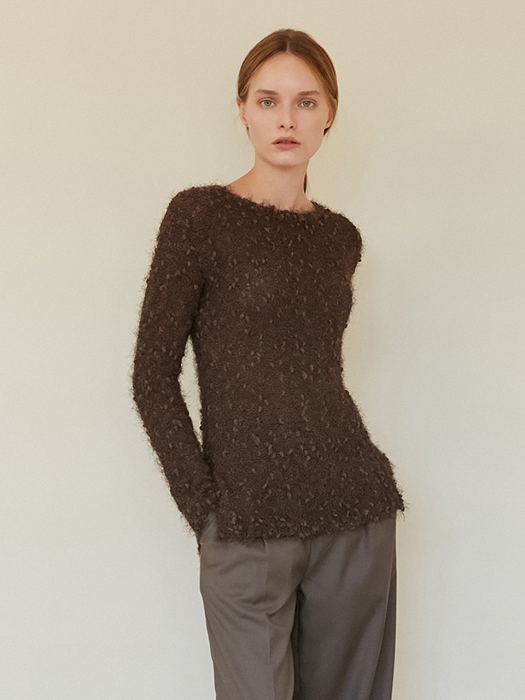 A FEATHER KNIT TOP_BROWN