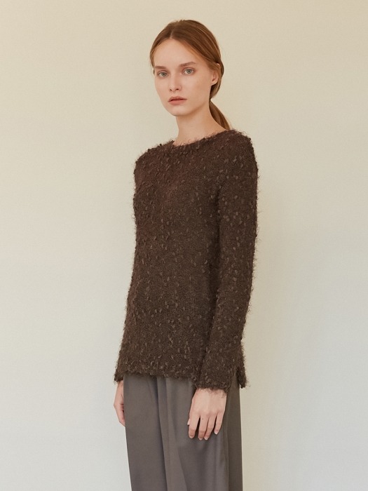 A FEATHER KNIT TOP_BROWN