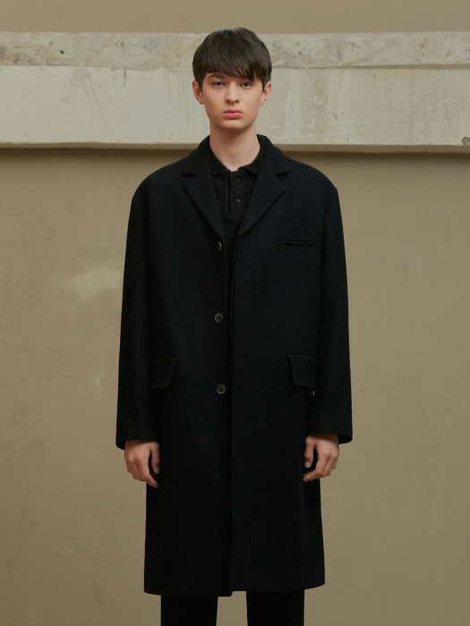 BLACK WOOL SOLID COAT (TC1CTVW1001)