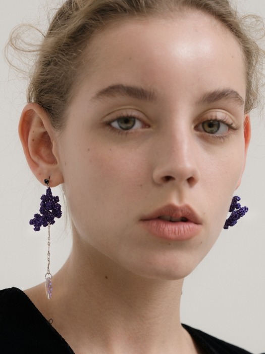 Purple starflower with swarovski moon earring