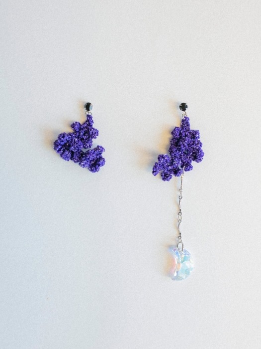 Purple starflower with swarovski moon earring
