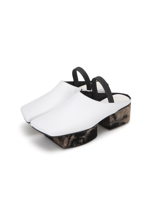 Squared Toe Mule with Separated Platforms | White