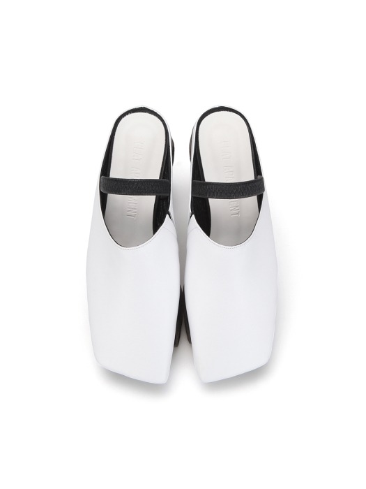 Squared Toe Mule with Separated Platforms | White
