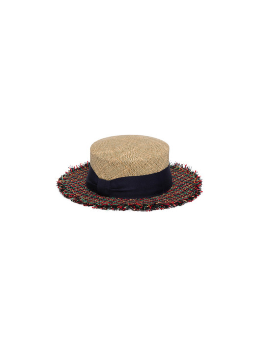 Tweed boater hat - Khaki