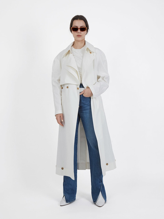 Buttoned ruched waist trench coat