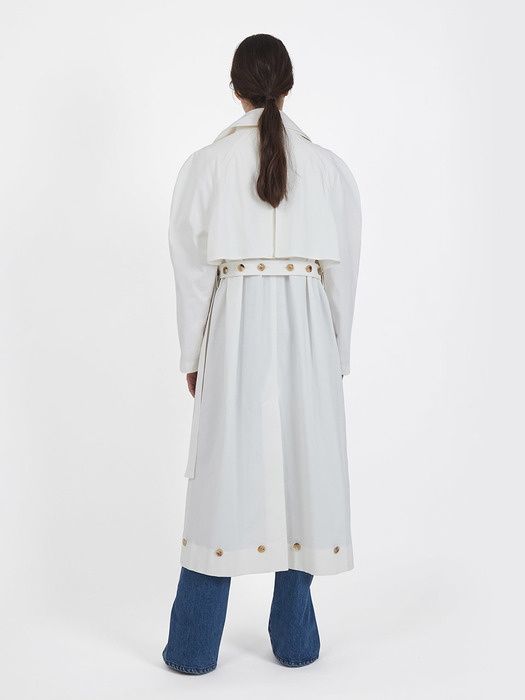 Buttoned ruched waist trench coat