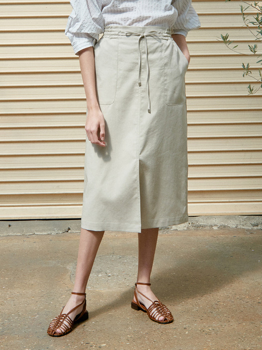 pocket banding skirt (light khaki)