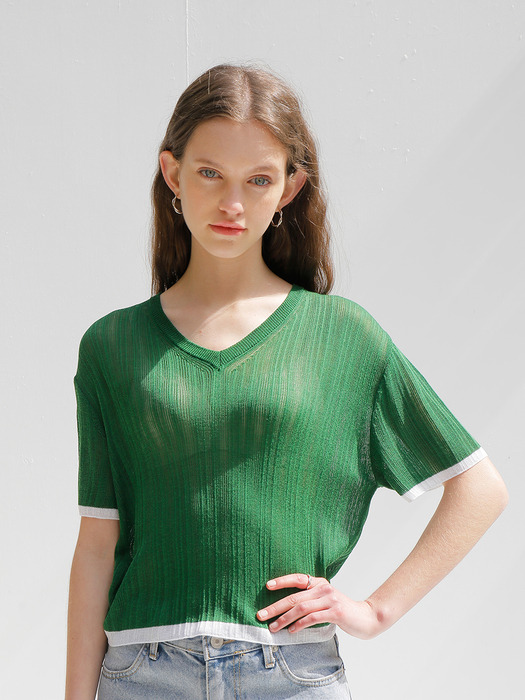 V OVER KNIT_GREEN