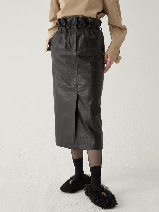 High waist leather skirt - Black