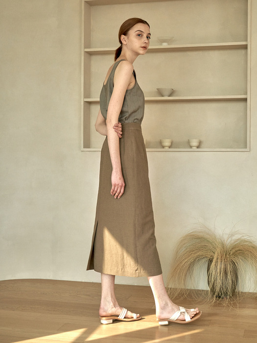 LINEN BUTTON SKIRT BROWN 