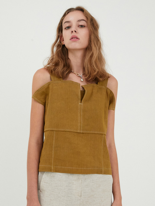 LINEN POINTED ST TOP [OLIVE]
