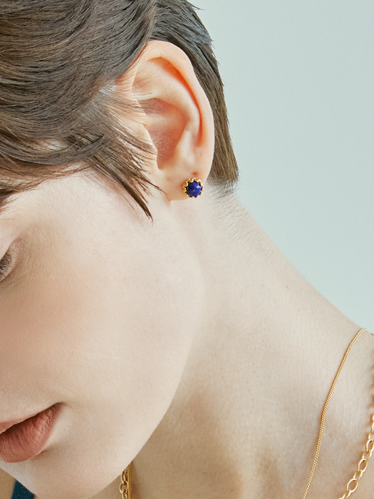 Lapis Lazuli Round Earrings (14K 골드필드)