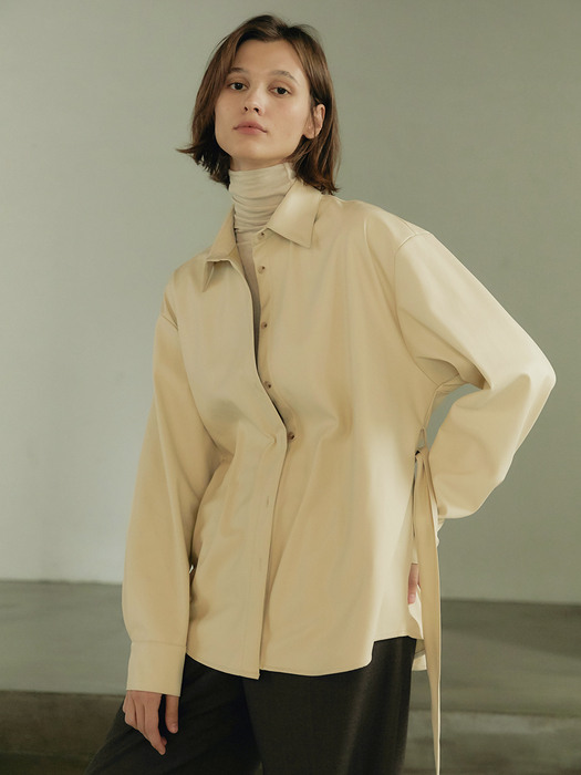 Eco-leather shirt jacket - Cream