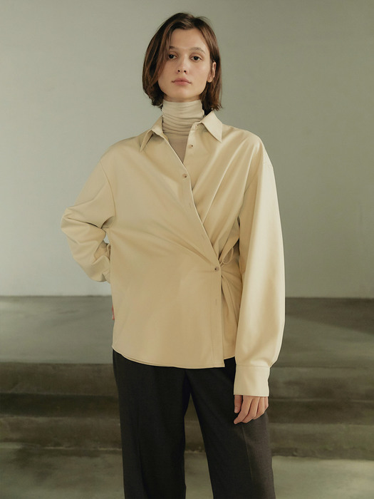 Eco-leather shirt jacket - Cream