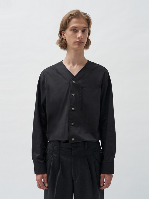 collarless pocket shirts (black)