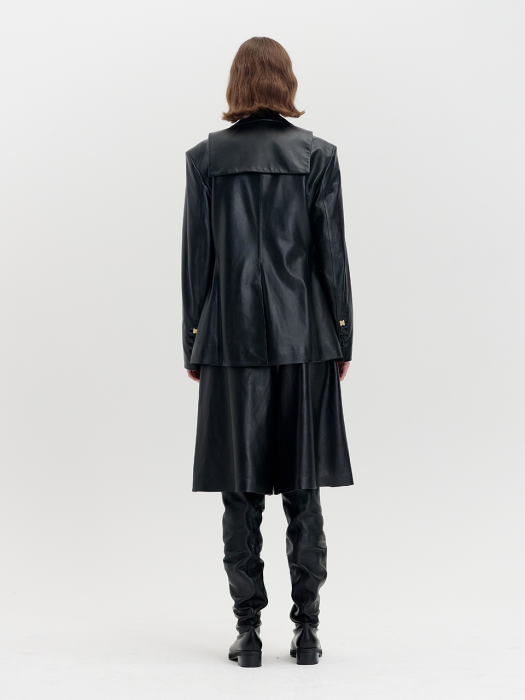QUERINA Tailored Leather Blazer - Black