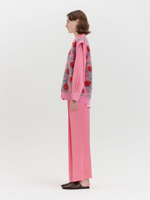 QQ Floral Patterned Oversized Knit Vest - Pink Multi