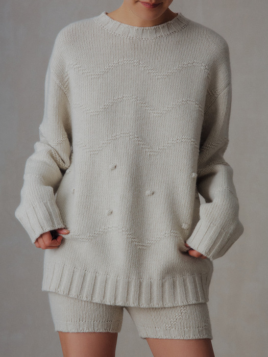 WAVE DOTS PULLOVER KNIT_CREAM