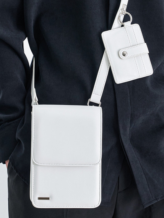 minimal bar square leather bag & multi card wallet white