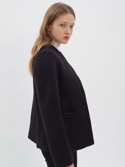 No-Collar Puff Sleeve Jacket_Black