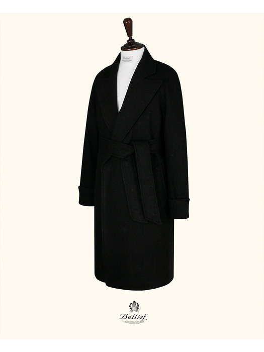 Cashmere Herringbone Raglan Robe Coat (BROWN)
