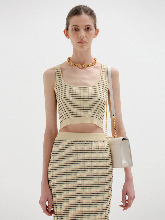 SINKL Sleeveless Crop Knit Top - Beige/Black Stripe