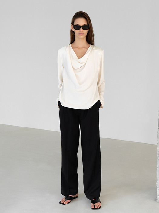 POWER SHOULDER COWL-NECK BLOUSE (OFF WHITE)