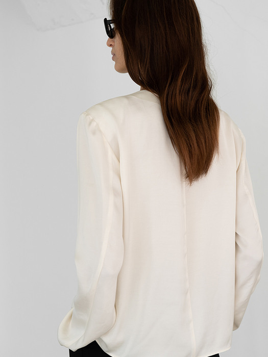 POWER SHOULDER COWL-NECK BLOUSE (OFF WHITE)