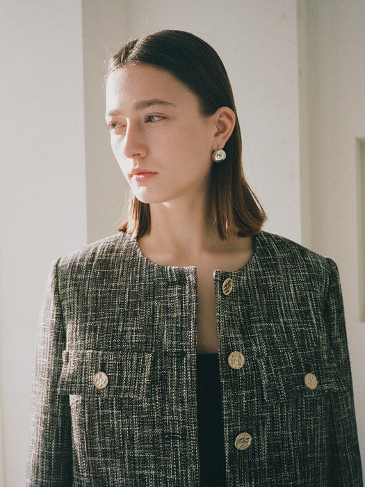 INES_Round Neck Mono-tweed Jacket_Sepia