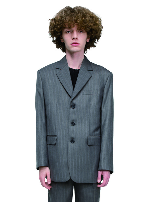 WOOL 3-BUTTON OVERSIZED JACKET_[STRIPE GRAY]