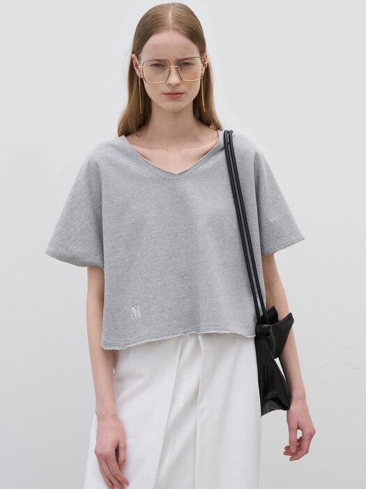 21 Summer_ Melange Gray V-Neck T-Shirt 