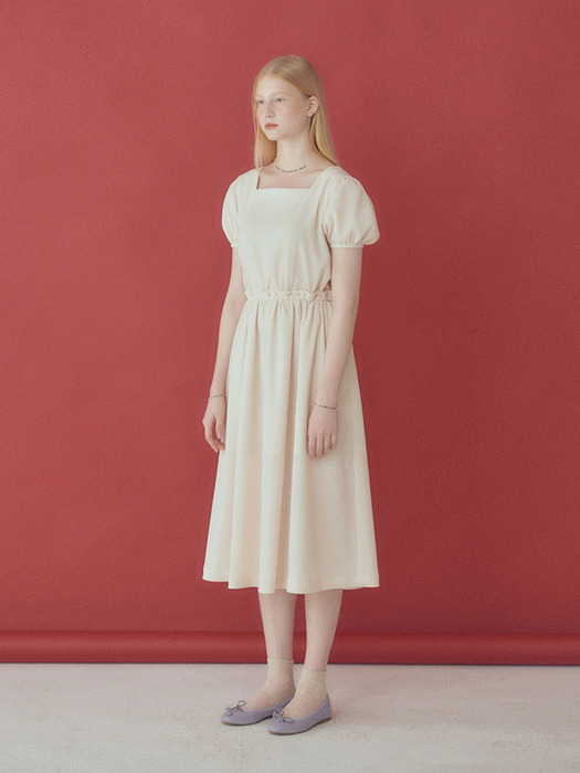 Rosalie Square-neck Dress_ Cream