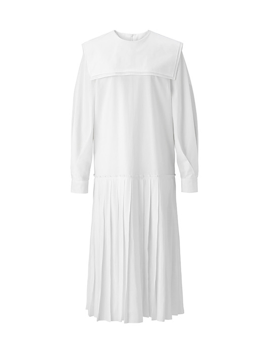 Double collar pleated dress - White