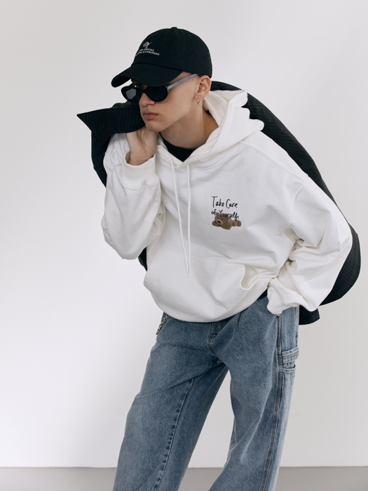 UNISEX TAKE CARE TEDDY HOODIE OFF WHITE_M_UDTS1C104WT