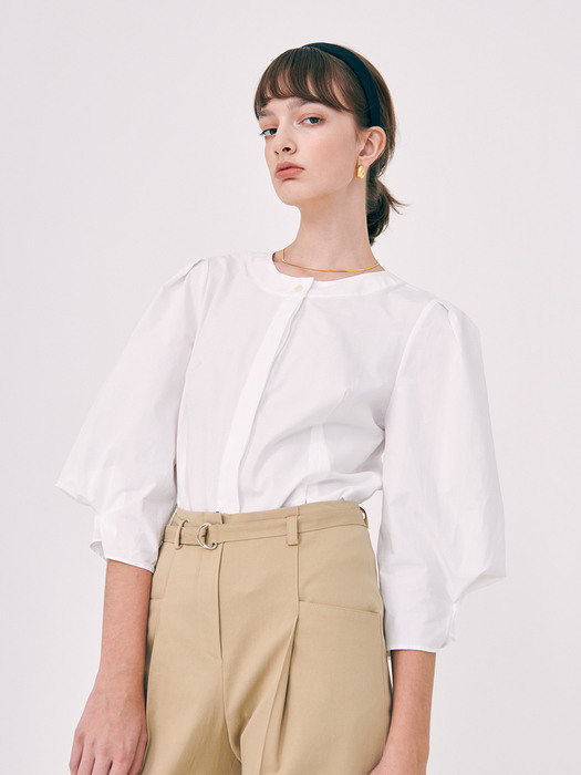 Round-Neck Volume Blouse - White