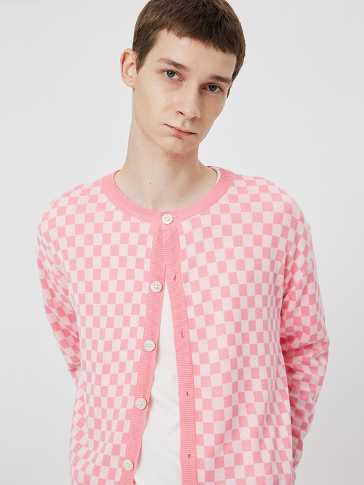 UNISEX, Checkerboard Viscos Cardigan / Pink