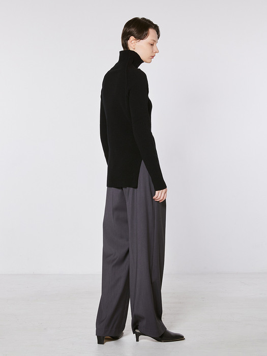 TOF SEMI WIDE TWO BUTTON TROUSER CHARCOAL