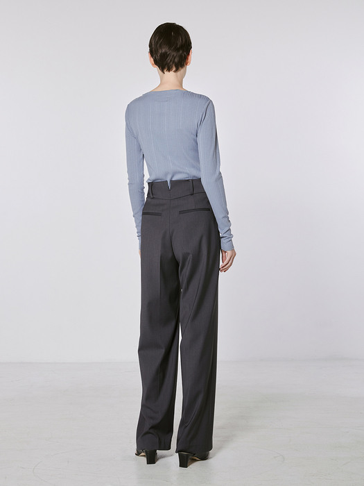 TOF SEMI WIDE TWO BUTTON TROUSER CHARCOAL