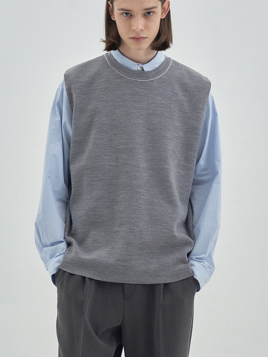 UNISEX TOP STICH CREW NECK KNIT VEST GREY