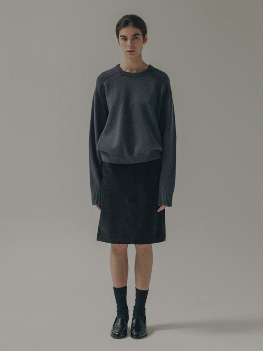 Fine corduroy half skirt (Black)