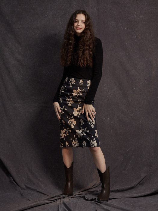 Span Flower H Skirt Black