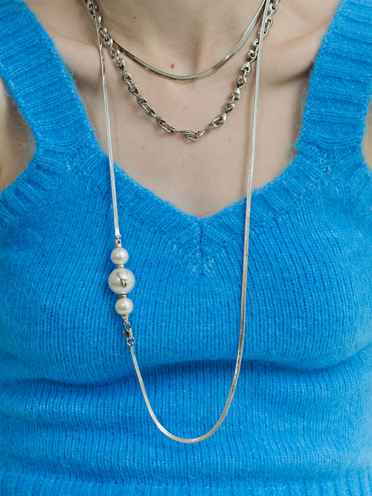 3 Pearls Long Necklace_Silver