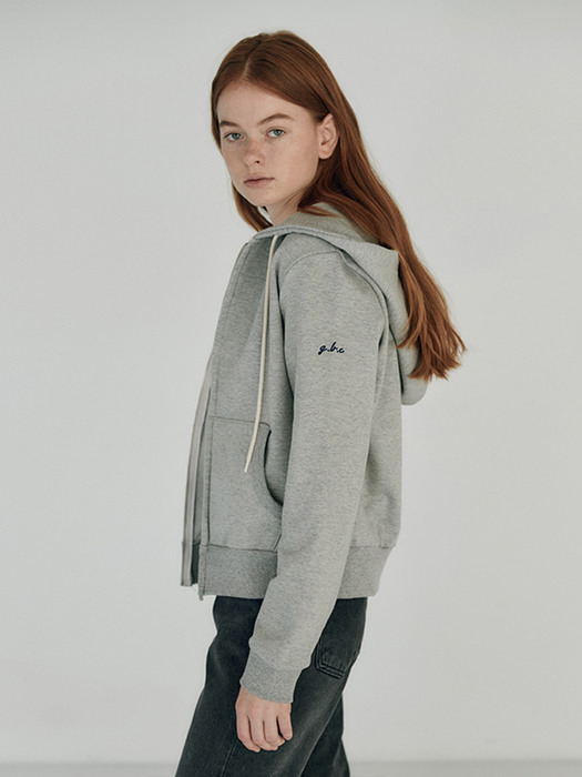 lettering hood zip up - grey