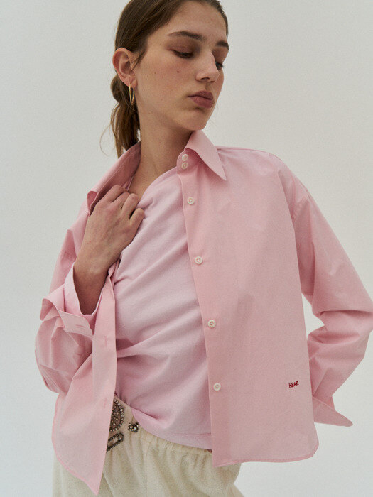 Cropped poplin shirt in pink