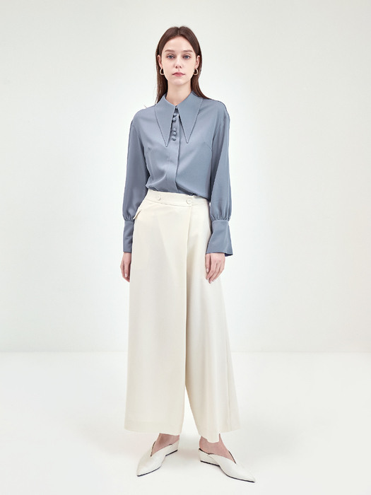 22SS POINTED COLLAR BLOUSE-GREYISH BLUE